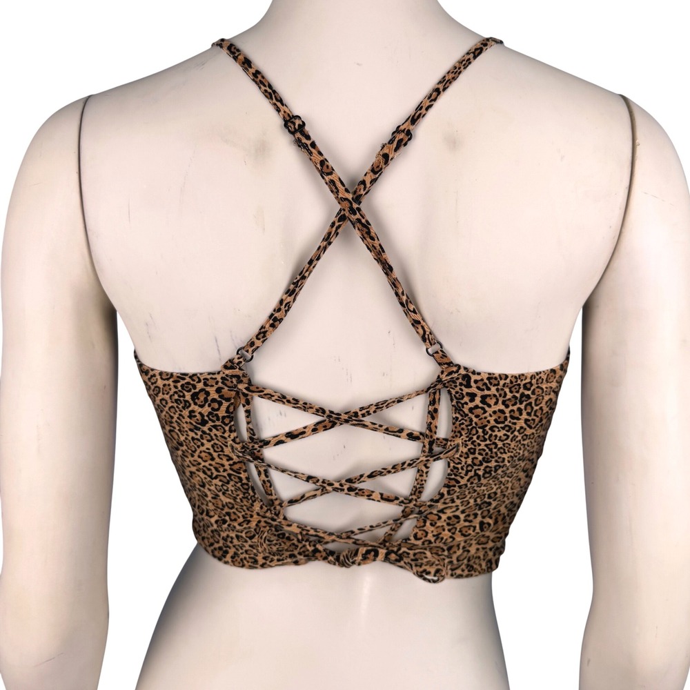 Urban Outfitters Leopard Print Corset Top Size M Crop Top Lace Up Back Stretchy‎